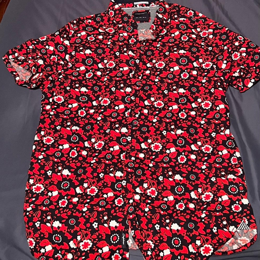 Denim & Flower Red and Black Floral Men's Shirt